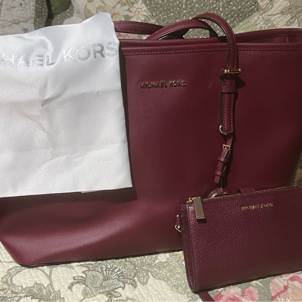 Michael Kors Burgundy Tote Bag and wallet